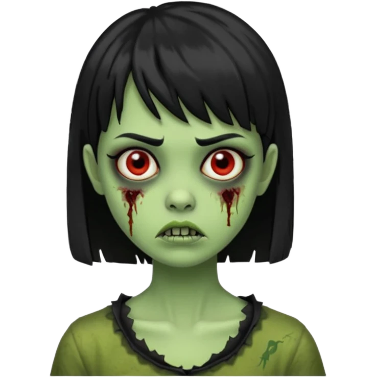 garota zumbi verdecom os cabelos pretos com franja curta emoji