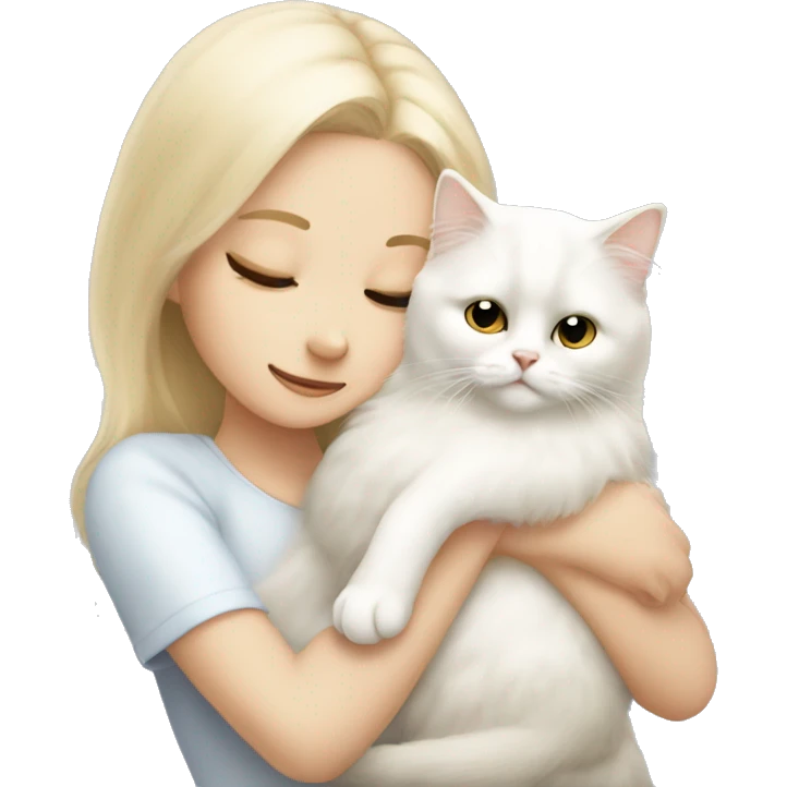 Blonde girl snuggling white Persian cat emoji