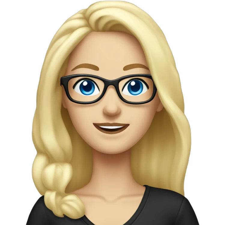 Hyper beautiful blonde Caucasian woman blue eyes and black glasses waving emoji
