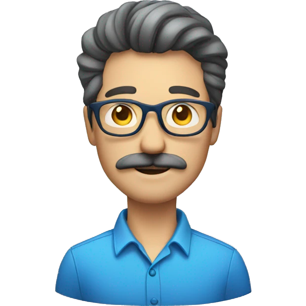 Nice white man in blue shirt with mustache and glasses emoji