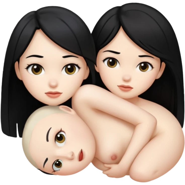 I want a female with black hair in doggystyle sex position with her head facing me and her ass facing away & then  put another face inbetween her ass. emoji