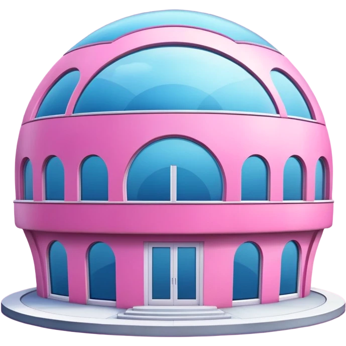 large pink building or bank with huge windows, round groundplan, emoji style, more glass emphasis emoji