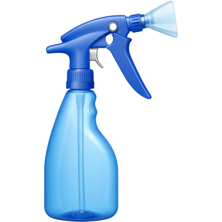 plastic spray bottle with sleek trigger nozzle, slightly curved ergonomic shape, partially transparent or solid-colored blue, no label, soft lighting, subtle shadows, emoji scale emoji