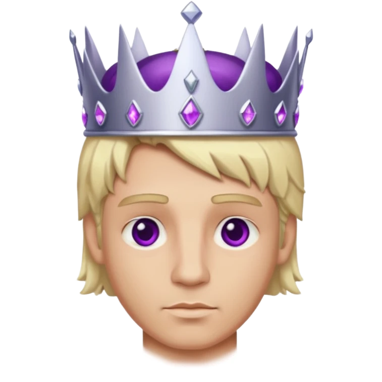 blonde king with brown eyes and silver crown with purple gems emoji