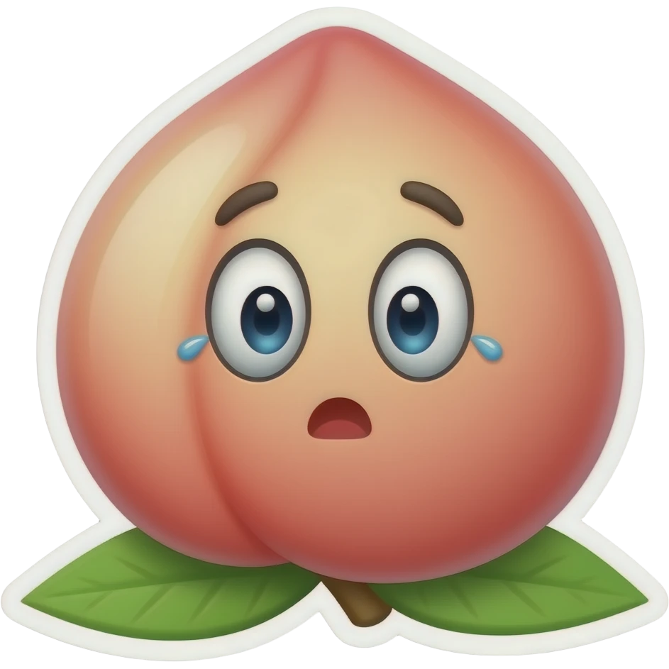 A glossy 3D peach emoji sticker with a shocked blushing face, shiny wet surface, cartoon slap mark, sweat drops, funny spicy reaction, clean transparent background, soft shadow, high quality, no text, no watermark, non-explicit emoji
