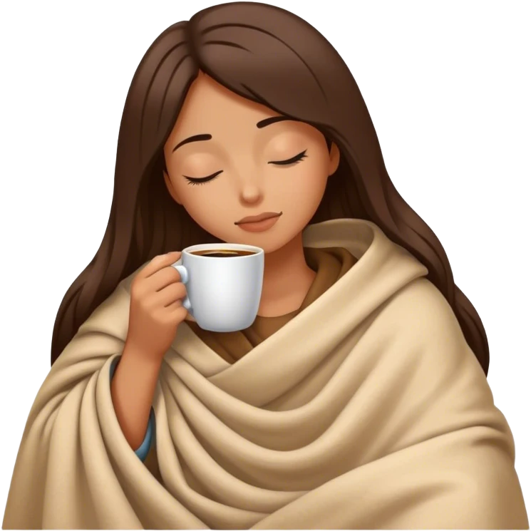 girl inside a blanket sipping coffee eyes closed emoji