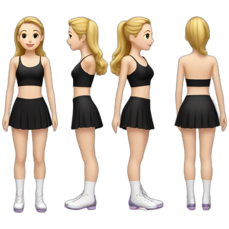caucasian-curvy-figure skater girl short-black-skirt-back-and-front-views-long-white-socks emoji