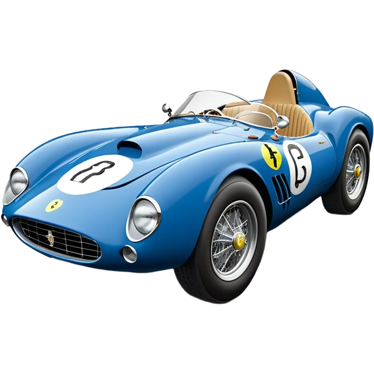  Hazy-blue Fenderless extended-wheelbase 1956 luxury racing Ferrari lowered powerful V-8 engined racing car featuring advanced rugged 4 wheel independent suspension, power steering, disc brakes, small leather covered steering wheel, side mounted cowl exhaust  emoji