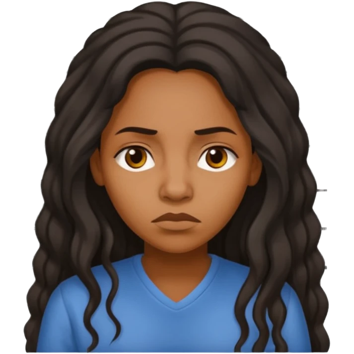 sad Long haired black Woman on a mug shot emoji