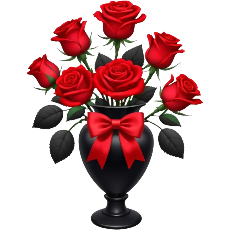 Colorshifting Red to black color roses, lush boutique in tall vase, with a large satin bow, still life emoji