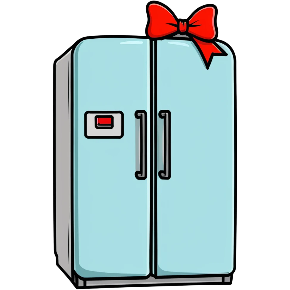 fridge with a big red bow emoji
