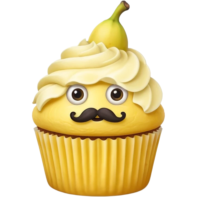 giant mustached, banana cupcake, big eyes emoji