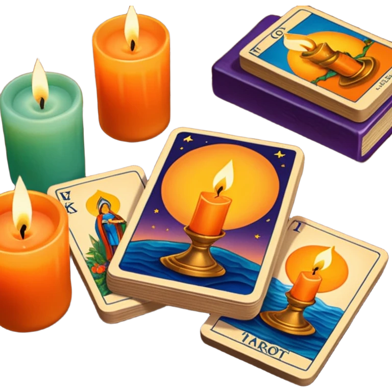 A deck of tarot cards and a candle nearby emoji