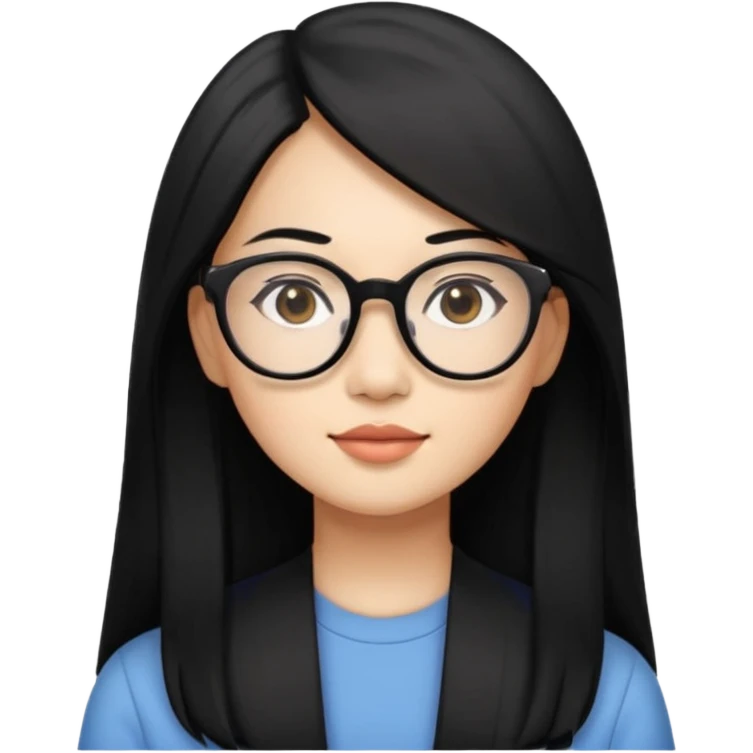 30 yr old asian woman, straight thick long black hair, big black glasses, side part emoji