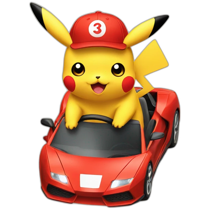 Pikachu riding a sport car emoji