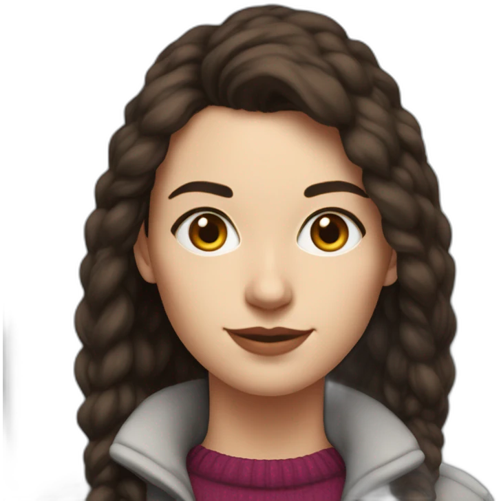 white female data science engineer with dark brown hair in a tech startup wearing woolly clothing - only headshot emoji