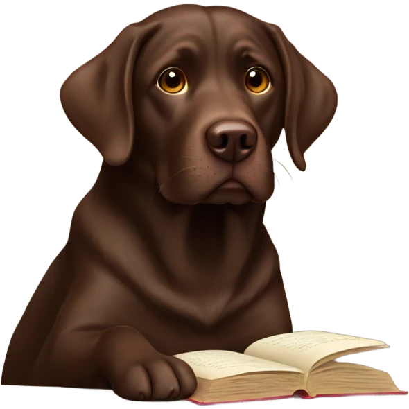 Chocolate lab reading emoji