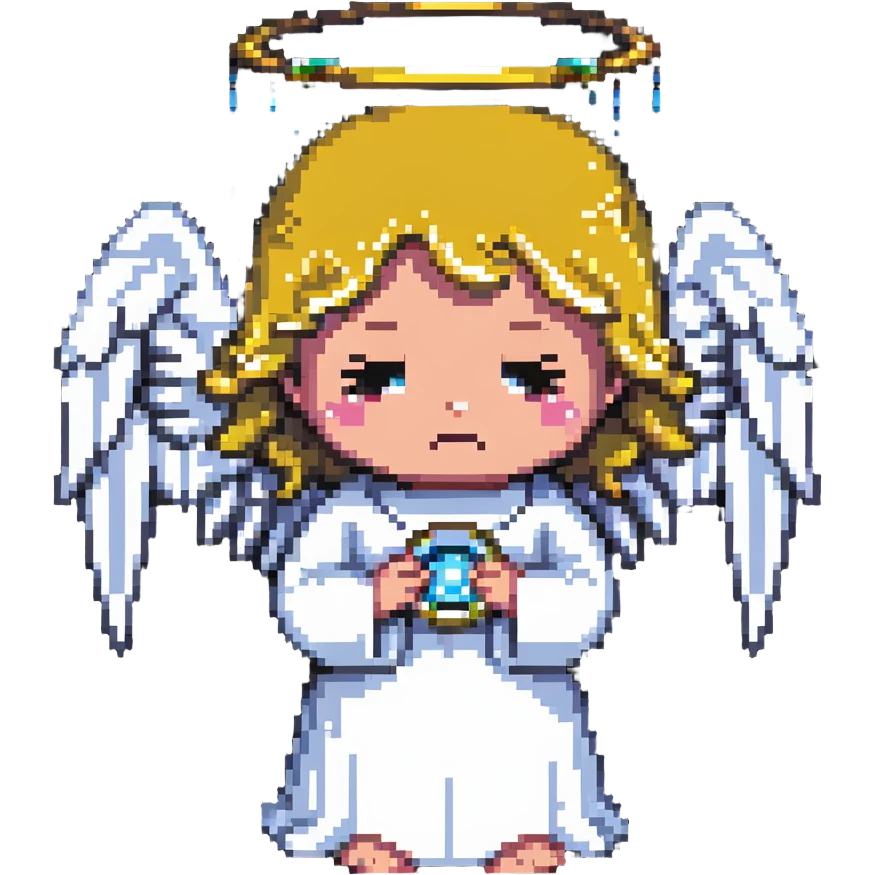 angel with a halo, crying emoji