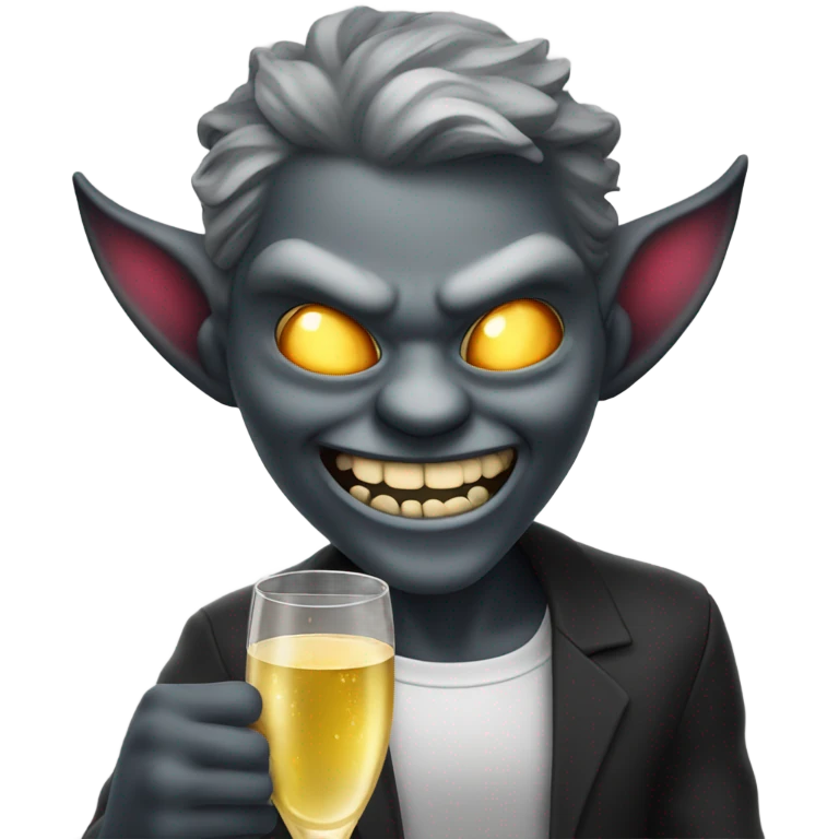demon winking with a glass of champagne emoji