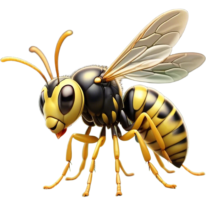 Cinematic Cute Wasp Portrait Emoji, Head tilted playfully and inquisitively, featuring a compact, delicately striped body with softened, endearing eyes and petite, translucent wings, Simplified yet irresistibly adorable features, highly detailed, glowing with a warm, inviting glow, high shine, affectionate and lively, stylized with a touch of whimsical insect charm, soft glowing outline, capturing the essence of a mischievous wasp that seems as if it could buzz out of the screen with a playful wink! emoji