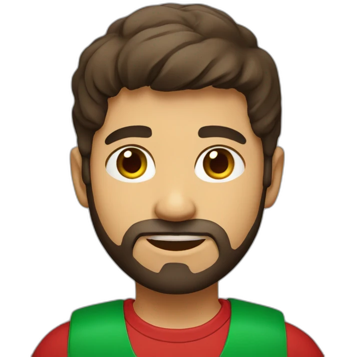 italian boy with red t-shirt, defined beard and dark brown short straight hair emoji
