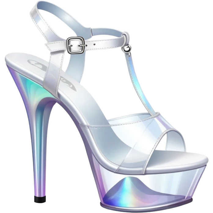 clear platform heel, pole dancing heel, pleaser, white, all translucent ,sea shells on it  emoji