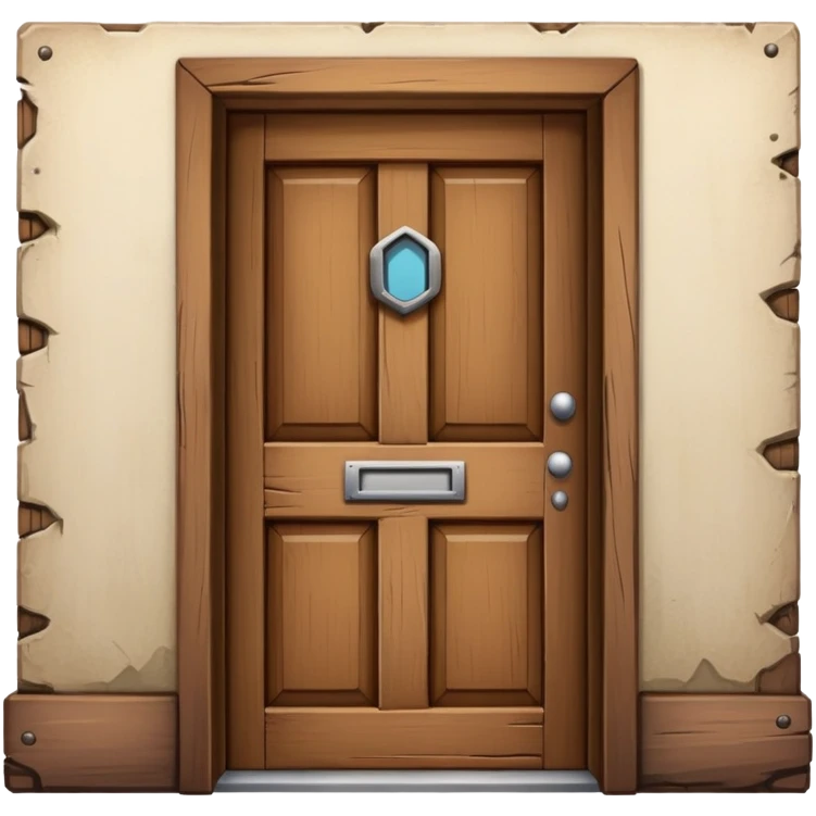 a brown door that says I'M OUT on top emoji