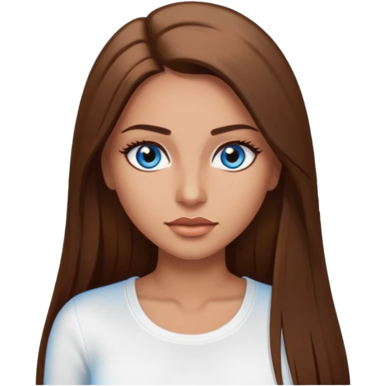 make a woman emoji with pin straight long brown hair and blue eyes with longeyelashes wearing a white top latina baddie emoji