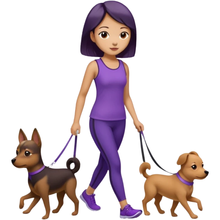 Chinese woman wearing purple top and black leggings walking 1 small brown dog emoji