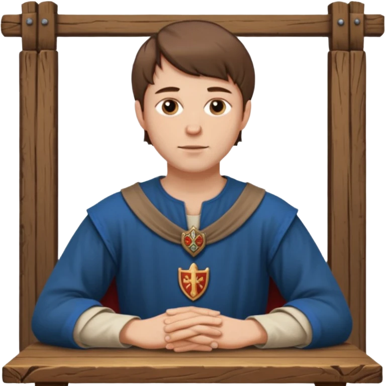 medieval white man sitting left to a table emoji