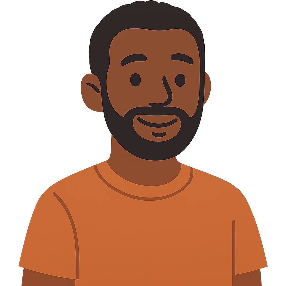 flat toon style black man with friendly expression emoji