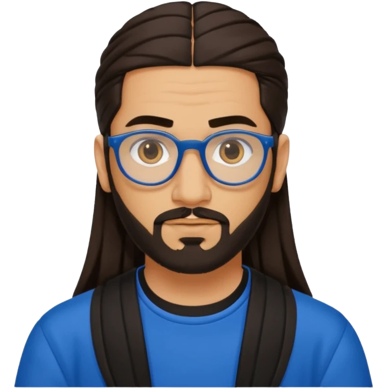 Hassan B from Ali G Indahouse with dark brown long hair and short beard, blue and black outfit emoji