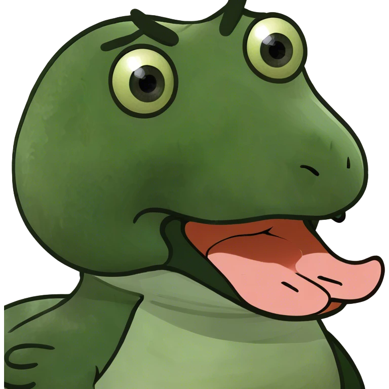 Green mallard duck with dizzy spiral eyes and his tongue sticking out emoji