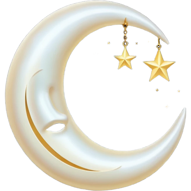 “A luxurious ultra-detailed 3D crescent moon with a high-gloss pearlescent surface, smooth reflective texture, soft glowing rim light, cinematic studio lighting, subtle light bloom, realistic depth and curvature, elegant and magical mood, floating in dark space, minimal composition,  emoji