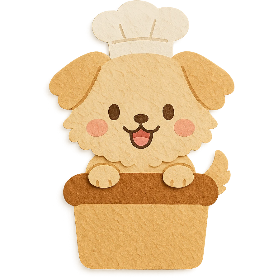 chibi bread maker-dog hybrid, fluffy, peeking from a bread loaf, cheerful, warm beige, full-body emoji