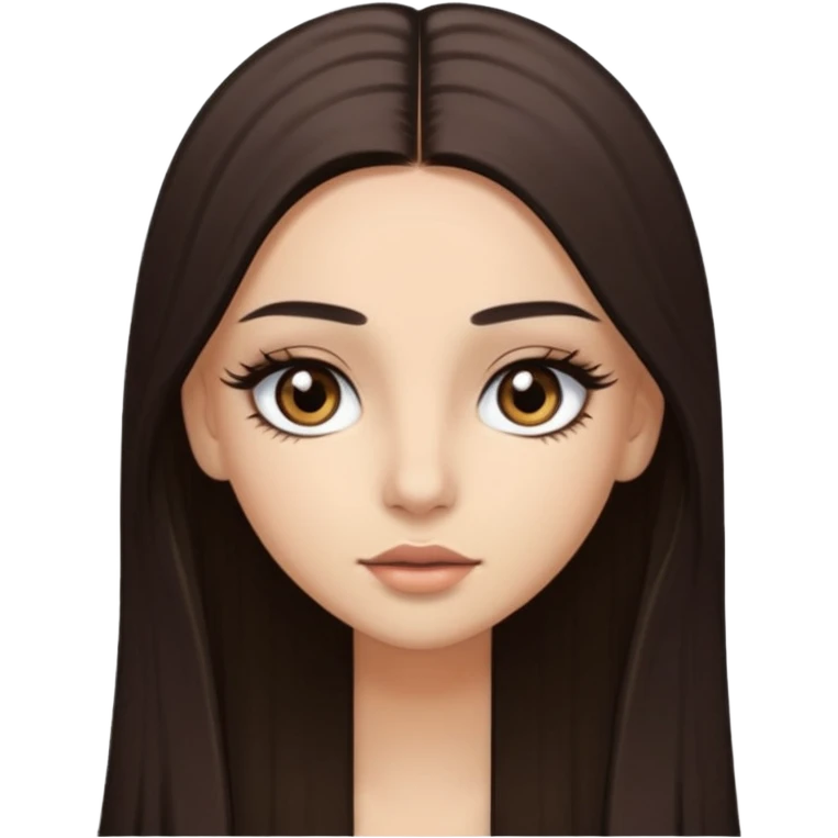 long straight hair dark brown eyes and long lashes with and light  skin emoji