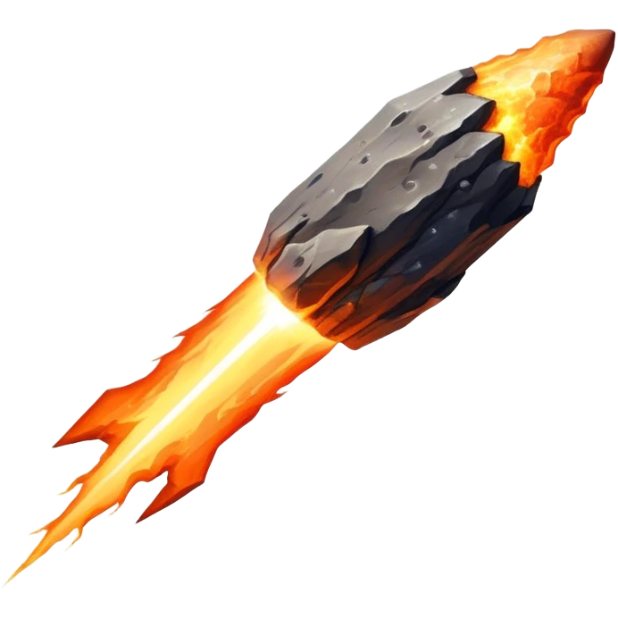  Cinematic Realistic Meteor – A fiery, blazing rock streaking through space, leaving behind a bright, dynamic trail of superheated plasma. Its rocky surface glows intensely as it hurtles toward an unknown destination. emoji