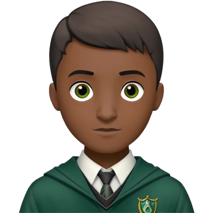 louis cordice is Blaise Zabini in harry potter, wear hogwarts slytherin uniform, Classic Buzz Cut hair, black skin, long thin face emoji