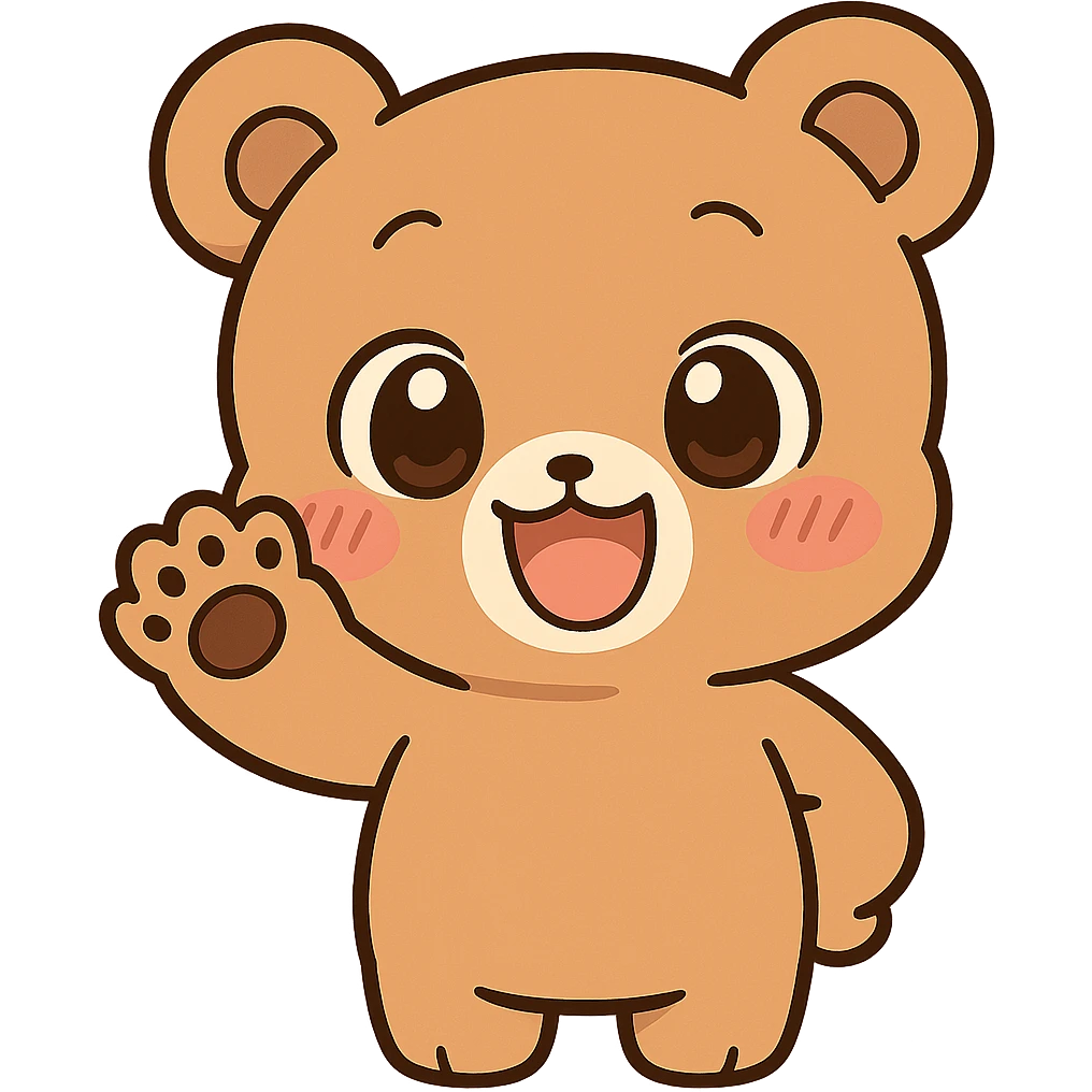 Transform the anime style bear waving bye into chibi style with exaggeratedly cute proportions, keeping no background. Maintain the anime aesthetic while emphasizing cuteness and chibi proportions. emoji
