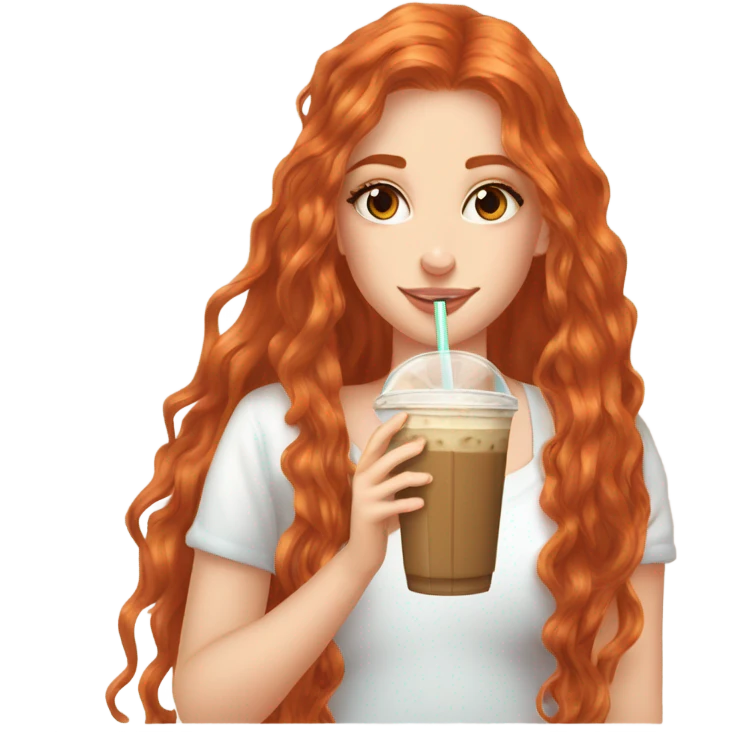 Beautiful fair skin long orange red hair girl brown eyes fair skin girly beautiful drinking straw iced ice coffee clean white beautiful emoji