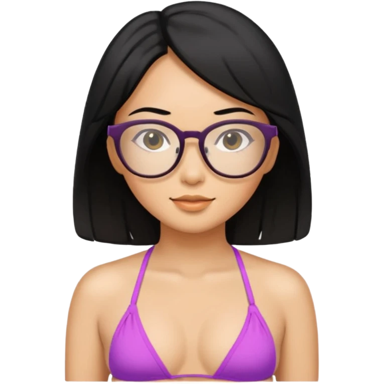 asian woman with black hair with glasses wearing a bikini emoji