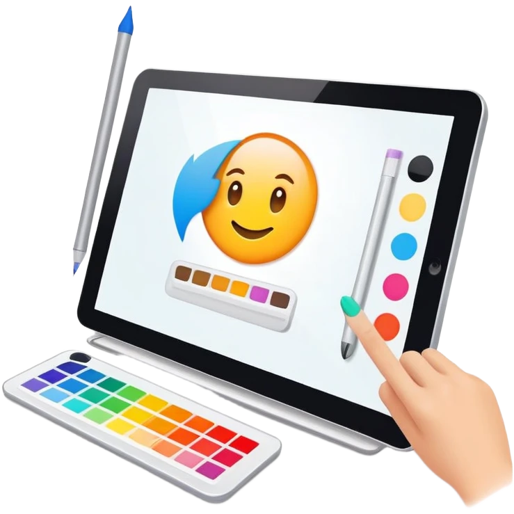digital screen showing a basic logo being edited, with vector handles and a color palette emoji