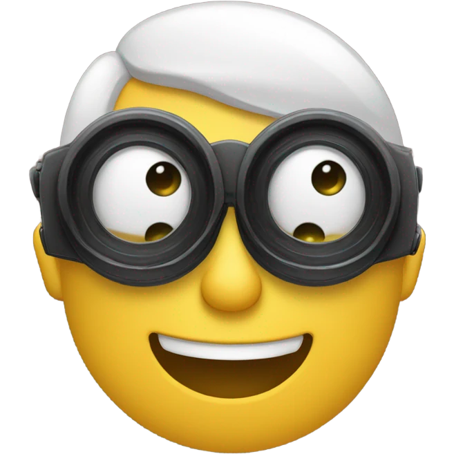 An emoji face making a 'glasses' gesture by forming circles with both hands and placing them around the eyes, resembling binoculars or playful glasses emoji