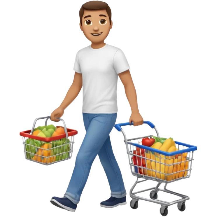 A happy man walking with an empty supermarket basket emoji