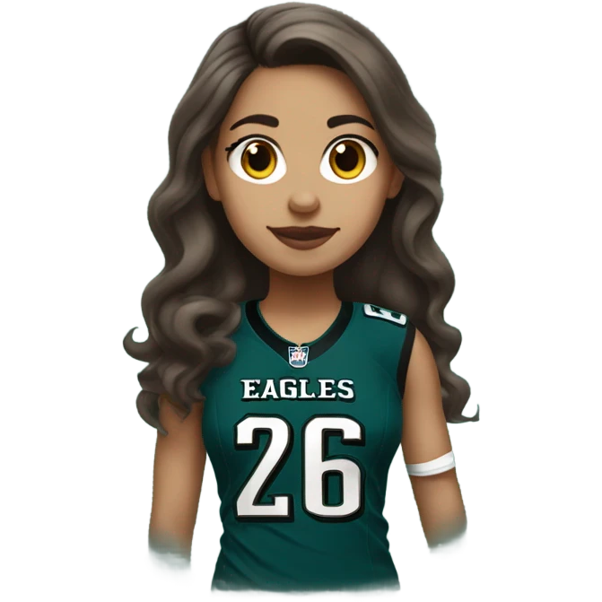 girl with brown hair wearing Philadelphia eagles jersey with number 26 emoji