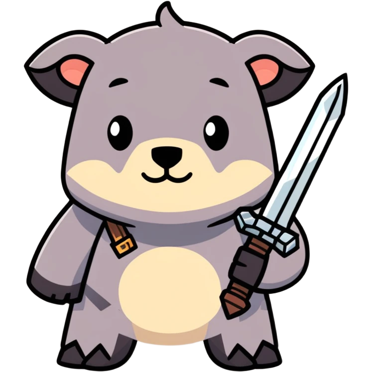 cartoonish cute mole holding a Minecraft netherite sword emoji