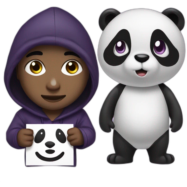 Purple pupil boy with panda hoodie holding sign with segs word emoji