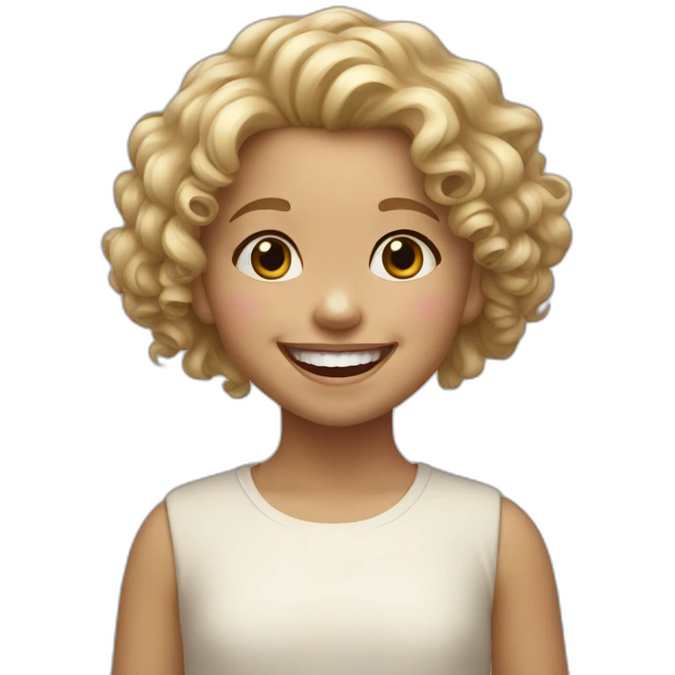 little girl, semi blond curly hair, laughing emoji