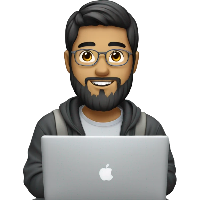 student Asian Person with beard and ligth skin  working on macbook laptopone emoji