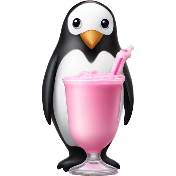 penguin drinking pink milkshake emoji